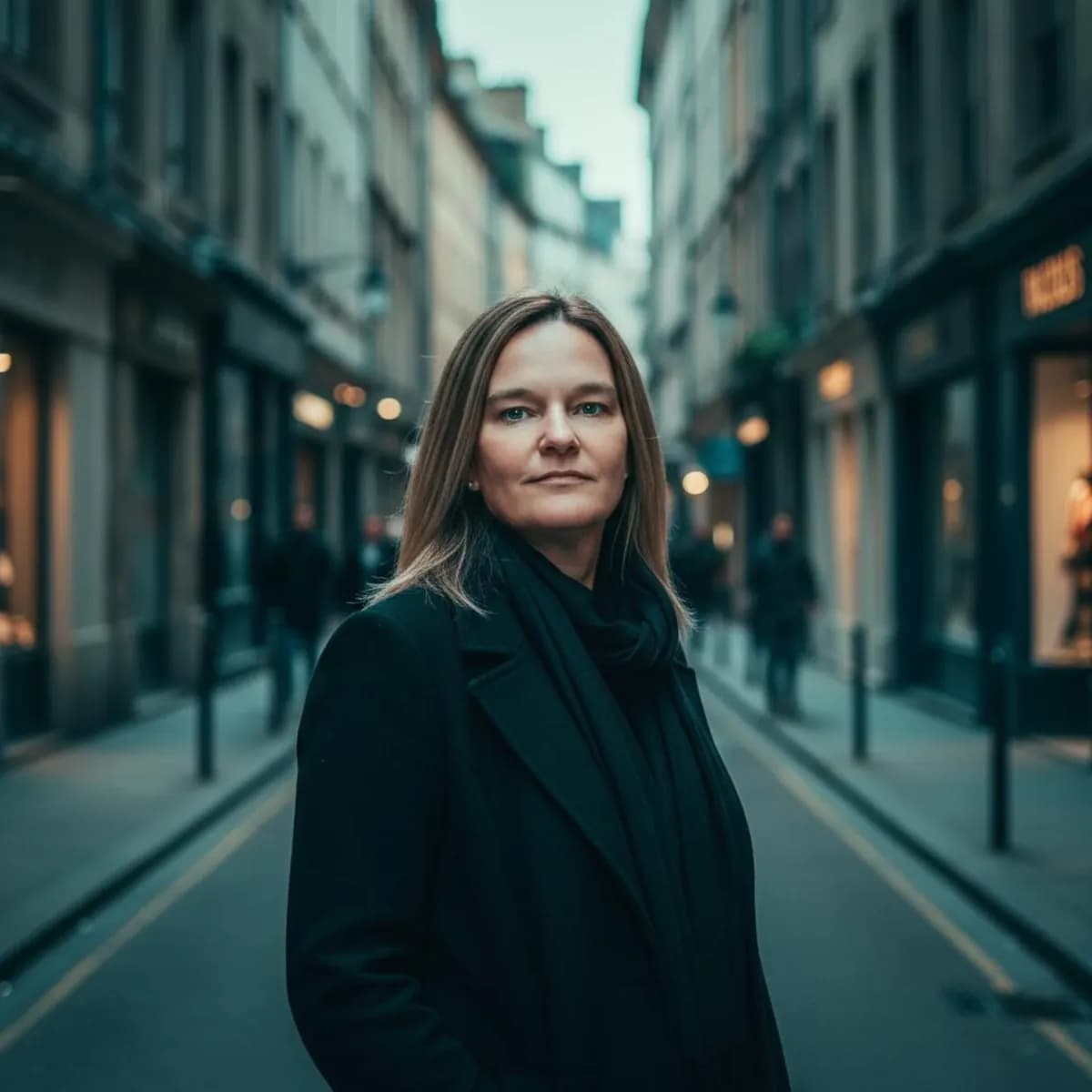 Misti, founder of Entrepreneuria, standing in a city street.
